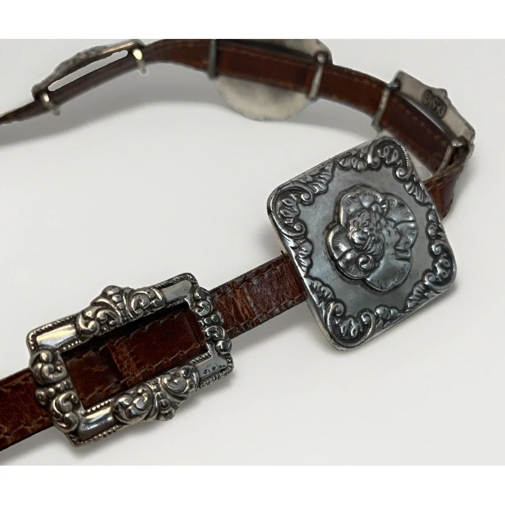 Vintage Brighton Women's Brown  Leather Concho Belt 1993 Made in USA
